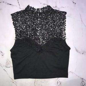 Lace Princess Seam Crop Top Black Size Small/Medium?